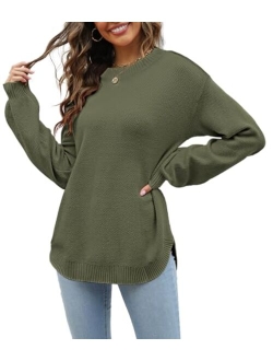 Etcyy New Women's 2023 Sweaters Trendy Fall Waffle Knit Sweater Tops Long Balloon Sleeve Loose Pullover Jumper