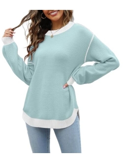 Etcyy New Women's 2023 Sweaters Trendy Fall Waffle Knit Sweater Tops Long Balloon Sleeve Loose Pullover Jumper