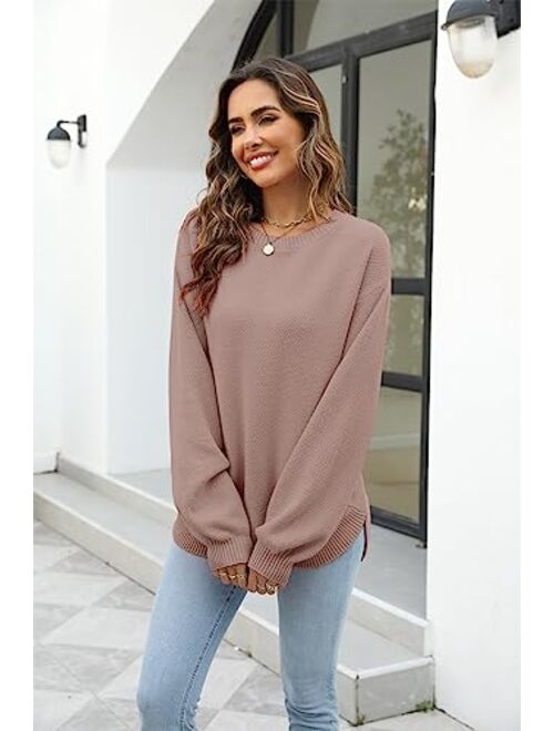 Etcyy New Women's 2023 Sweaters Trendy Fall Waffle Knit Sweater Tops Long Balloon Sleeve Loose Pullover Jumper