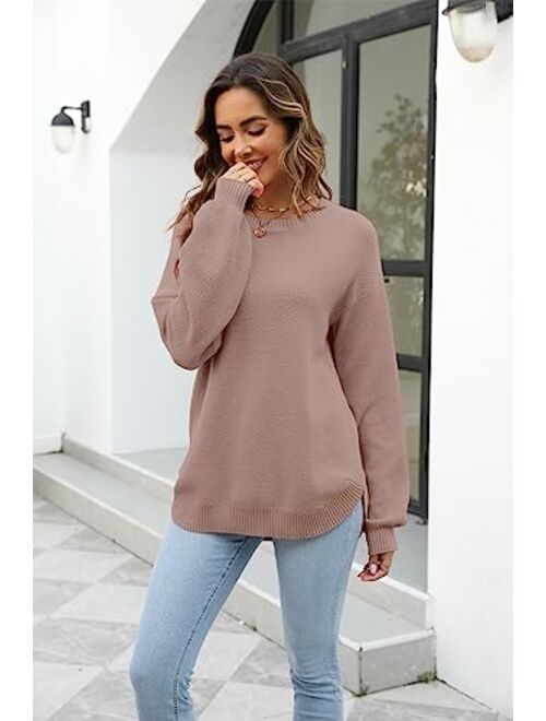 Etcyy New Women's 2023 Sweaters Trendy Fall Waffle Knit Sweater Tops Long Balloon Sleeve Loose Pullover Jumper