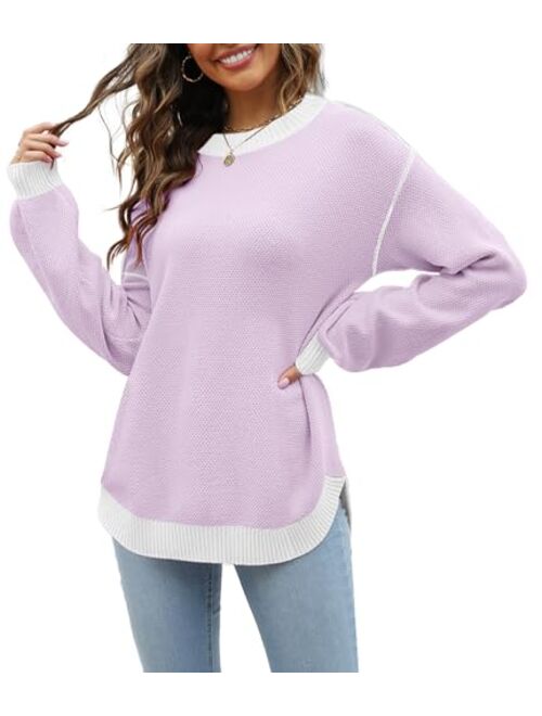 Etcyy New Women's 2023 Sweaters Trendy Fall Waffle Knit Sweater Tops Long Balloon Sleeve Loose Pullover Jumper