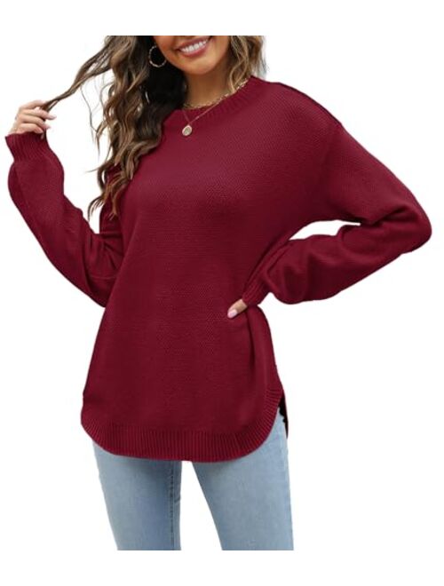 Etcyy New Women's 2023 Sweaters Trendy Fall Waffle Knit Sweater Tops Long Balloon Sleeve Loose Pullover Jumper