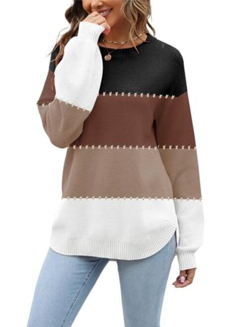 Etcyy New Women's 2023 Sweaters Trendy Fall Waffle Knit Sweater Tops Long Balloon Sleeve Loose Pullover Jumper