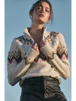 Warm Bliss Beige Multi Knit Half-Zip Sweater