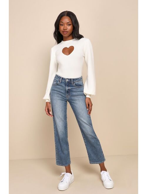 Lulus Always In Your Heart Ivory Cutout Long Sleeve Sweater Top