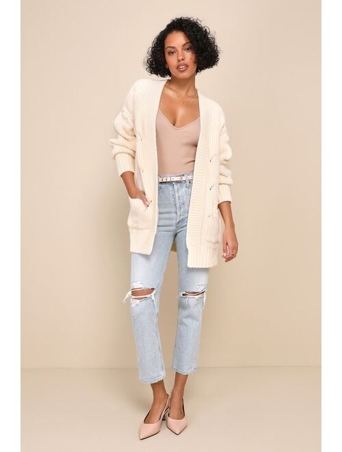 Lulus Chalet Vibes Cream Chunky Cable Knit Sweater