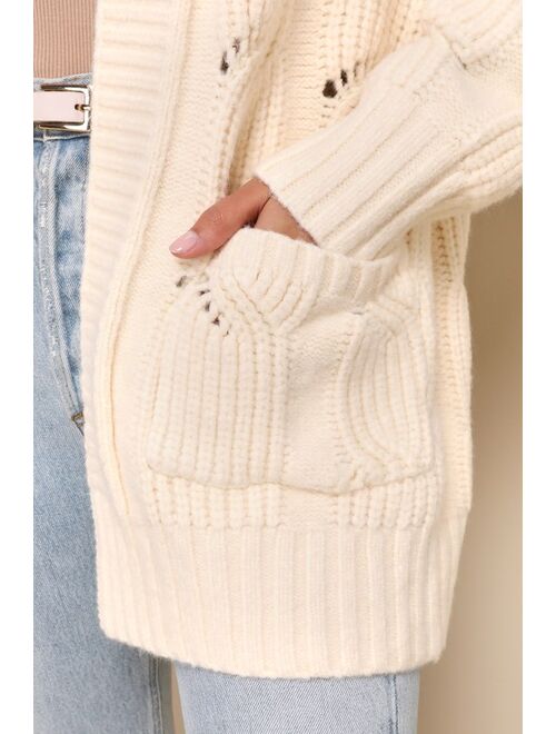 Lulus Chalet Vibes Cream Chunky Cable Knit Sweater