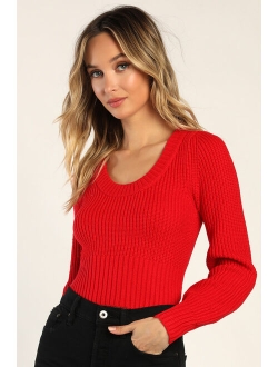 Seasonal Perfection Brown Cropped Scoop Neck Sweater