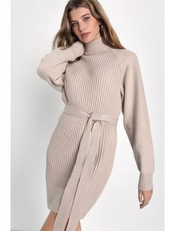 Snuggly Option Heather Taupe Hooded Mini Sweater Dress