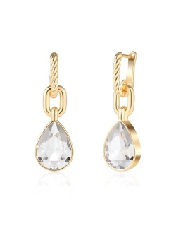 Secroma Crystals Teardrop Dangle Drop Earrings, 18K Gold Plated Hoop Earrings Zirconia Jewelry for Women Girls Gifts