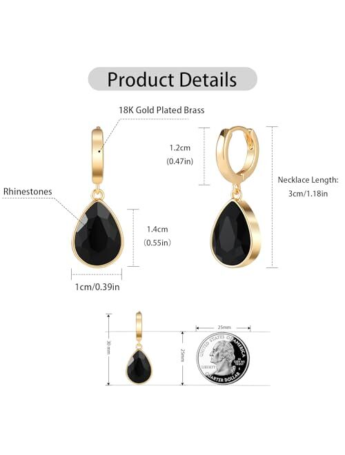 Secroma Crystals Teardrop Dangle Drop Earrings, 18K Gold Plated Hoop Earrings Zirconia Jewelry for Women Girls Gifts