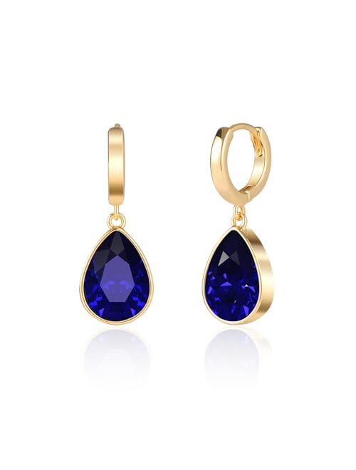 Secroma Crystals Teardrop Dangle Drop Earrings, 18K Gold Plated Hoop Earrings Zirconia Jewelry for Women Girls Gifts