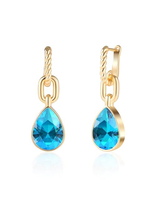 Secroma Crystals Teardrop Dangle Drop Earrings, 18K Gold Plated Hoop Earrings Zirconia Jewelry for Women Girls Gifts