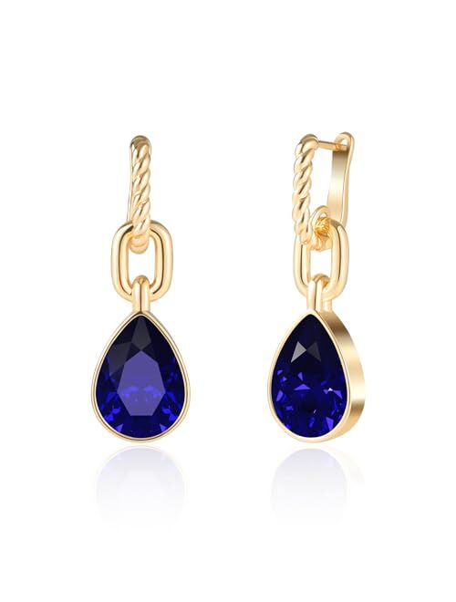 Secroma Crystals Teardrop Dangle Drop Earrings, 18K Gold Plated Hoop Earrings Zirconia Jewelry for Women Girls Gifts