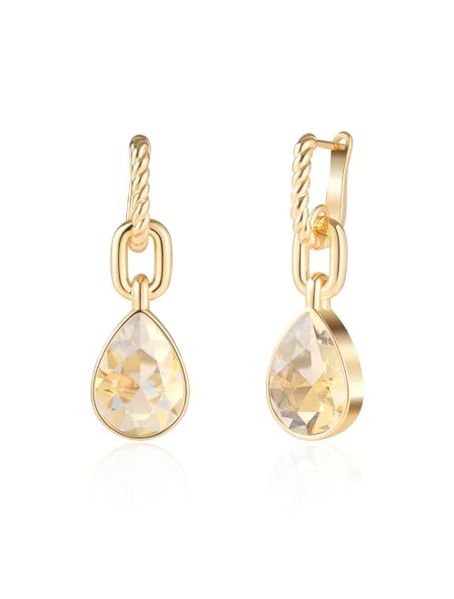 Secroma Crystals Teardrop Dangle Drop Earrings, 18K Gold Plated Hoop Earrings Zirconia Jewelry for Women Girls Gifts