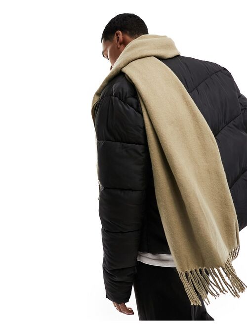 Jack & Jones tassle woven scarf in beige