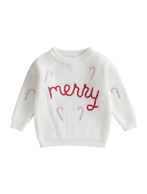 Allshope Newborn Baby Girl Boy Knit Sweater My First Christmas Embroidery Winter Warm Sweatshirt Outfit Infant Fall Clothes