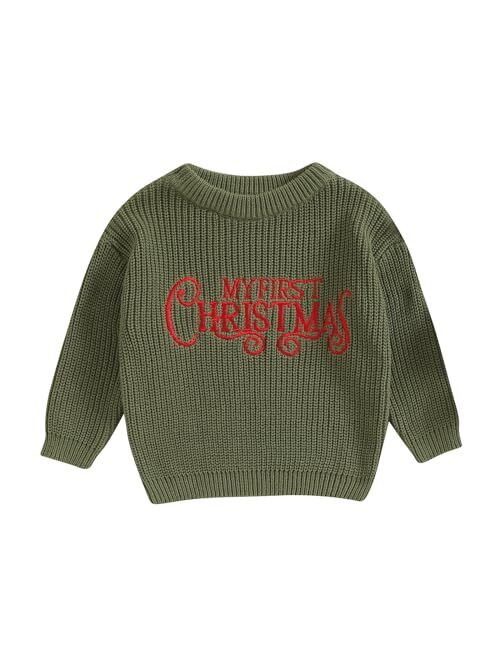 Allshope Newborn Baby Girl Boy Knit Sweater My First Christmas Embroidery Winter Warm Sweatshirt Outfit Infant Fall Clothes