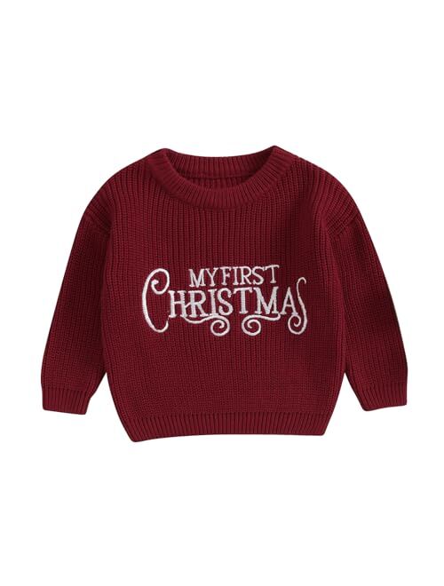 Allshope Newborn Baby Girl Boy Knit Sweater My First Christmas Embroidery Winter Warm Sweatshirt Outfit Infant Fall Clothes