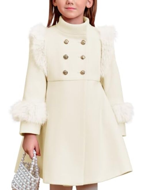 Haloumoning Toddler Girls Faux Fur Dress Coat Kids Winter Warm Jacket Long Sleeve Button Wool Coat 1-8 Years