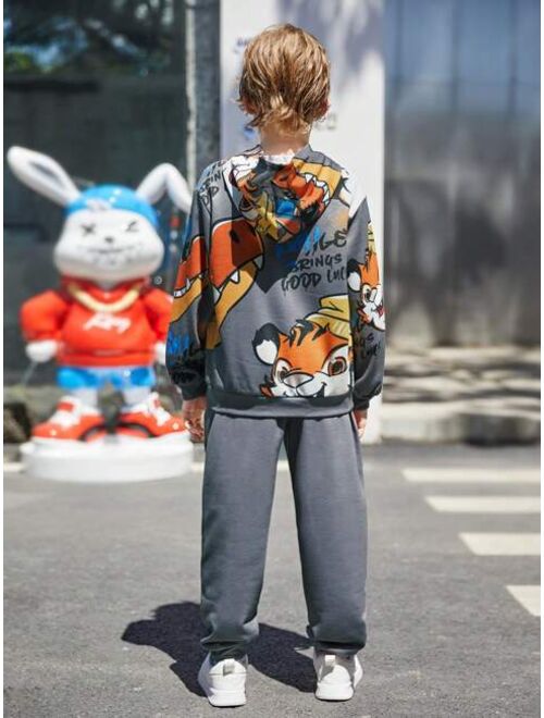 SHEIN Tween Boy Cartoon Graphic Hoodie & Sweatpants