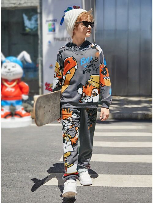 SHEIN Tween Boy Cartoon Graphic Hoodie & Sweatpants