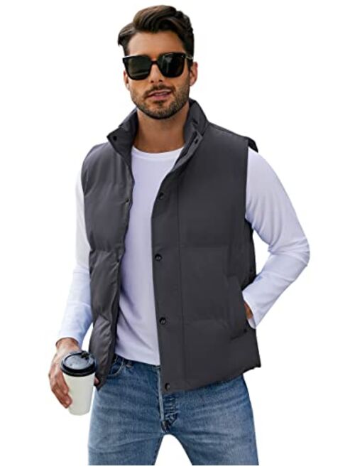 Flygo Mens Puffer Vest Winter Padded Vests Lightweight Stand Collar Sleeveless Jacket Outerwear