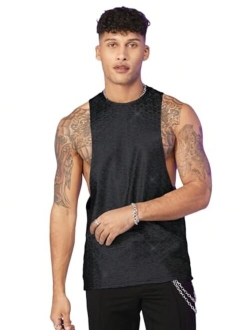 Men's Glitter Sequin Round Neck Sleeveless Tank Tops Cut Open Side Club Party T Shirt