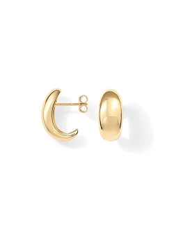 14K Gold Plated Sterling Silver Post Huggie Earrings | Gold Dome Huggie Hoop Earrings for Women