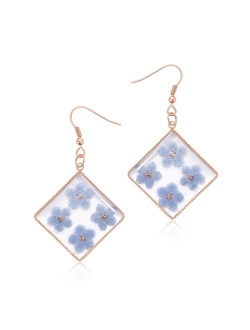 Kbforu Teardrop Earrings - Handmade Forget-Me-Not And Queen Anne'S Lace Pressed Wildflower Earrings,Statement Pendants Earrings For Women(Silver)