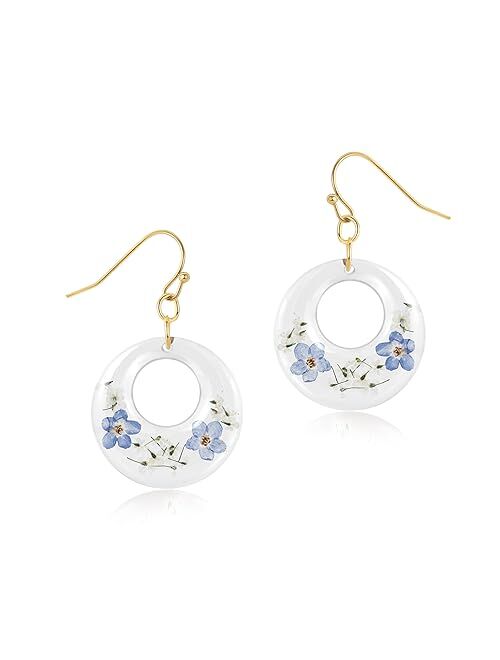 Kbforu Teardrop Earrings - Handmade Forget-Me-Not And Queen Anne'S Lace Pressed Wildflower Earrings,Statement Pendants Earrings For Women(Silver)