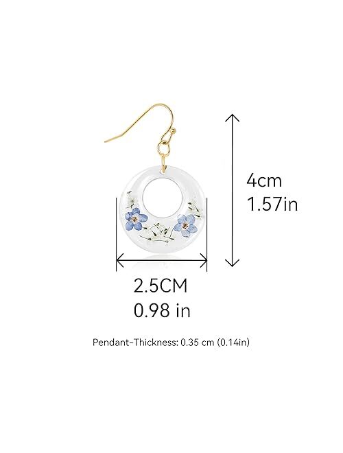 Kbforu Teardrop Earrings - Handmade Forget-Me-Not And Queen Anne'S Lace Pressed Wildflower Earrings,Statement Pendants Earrings For Women(Silver)