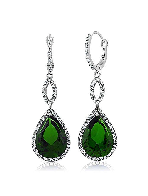 Gem Stone King 925 Sterling Silver Long Drop Dangle Elegant Wedding Bridal Chandelier Teardrop Earrings For Women (2 Inch Pear Shape 16X12MM, 20.00 Cttw)