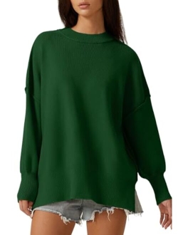 Womens Mock Neck Long Sleeve Pullover Drop Shoulder Side Slit Street Tunic Sweater