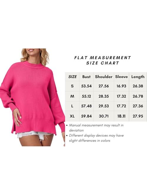 QINSEN Womens Mock Neck Long Sleeve Pullover Drop Shoulder Side Slit Street Tunic Sweater