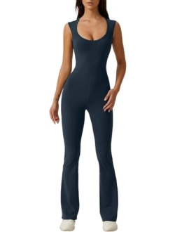 Womens Sweetheart Neck Sleeveless Jumpsuit High Waist Long Flared Pants Stretch Jumpsuit