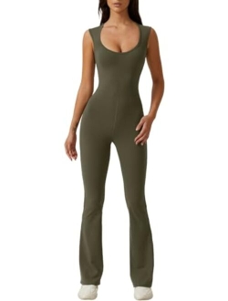 Womens Sweetheart Neck Sleeveless Jumpsuit High Waist Long Flared Pants Stretch Jumpsuit