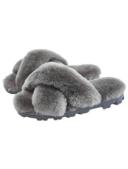 CLPP'LI Womens Cross Band Fluffy Fuzzette Slippers