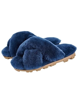 CLPP'LI Womens Cross Band Fluffy Fuzzette Slippers