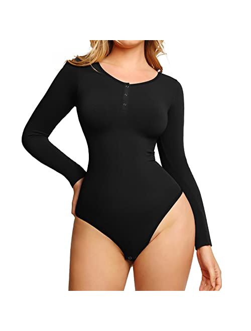 Popilush Bodysuits for Women Tummy Control - Faux Leather Deep V Neck Thong Shapewear Bodysuit Sleeveless Black Tank Top