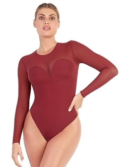 Popilush Shapewear Bodysuit For Women Tummy Control Long Sleeve Thong Bodysuit With Built In Bra Winter Outfits For Women