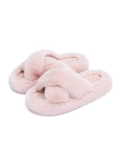 Chantomoo Women's Slippers Memory Foam House Bedroom Slippers for Women Fuzzy Plush Comfy Faux Fur Lined Slide Shoes Anti-Skid Sole Trendy Gift Slippers