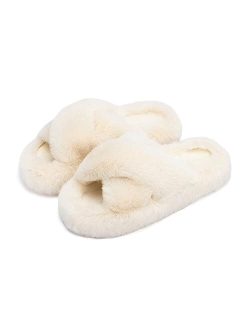 Chantomoo Women's Slippers Memory Foam House Bedroom Slippers for Women Fuzzy Plush Comfy Faux Fur Lined Slide Shoes Anti-Skid Sole Trendy Gift Slippers