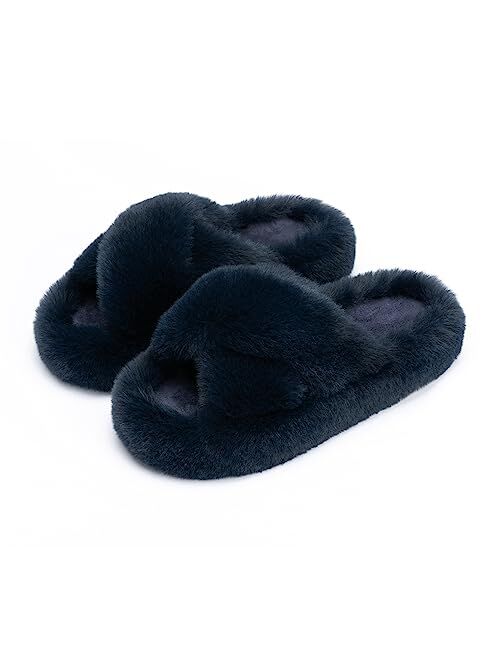 Chantomoo Women's Slippers Memory Foam House Bedroom Slippers for Women Fuzzy Plush Comfy Faux Fur Lined Slide Shoes Anti-Skid Sole Trendy Gift Slippers