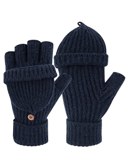 FZ FANTASTIC ZONE Womens Winter Knit Fingerless Work Gloves Convertible Mittens Warm for Cold day