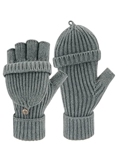 FZ FANTASTIC ZONE Womens Winter Knit Fingerless Work Gloves Convertible Mittens Warm for Cold day