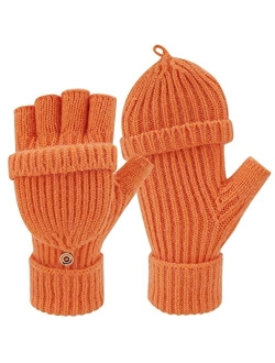 FZ FANTASTIC ZONE Womens Winter Knit Fingerless Work Gloves Convertible Mittens Warm for Cold day