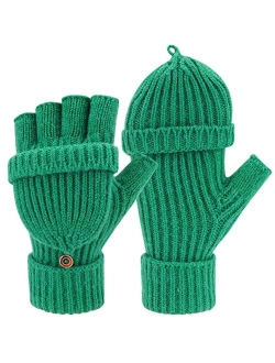 FZ FANTASTIC ZONE Womens Winter Knit Fingerless Work Gloves Convertible Mittens Warm for Cold day