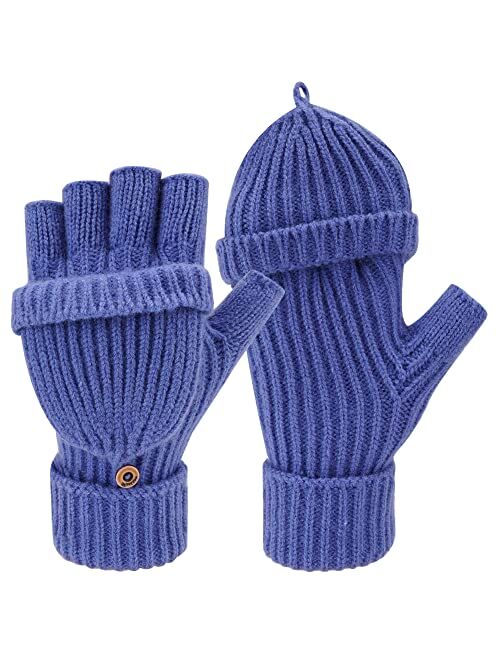 FZ FANTASTIC ZONE Womens Winter Knit Fingerless Work Gloves Convertible Mittens Warm for Cold day