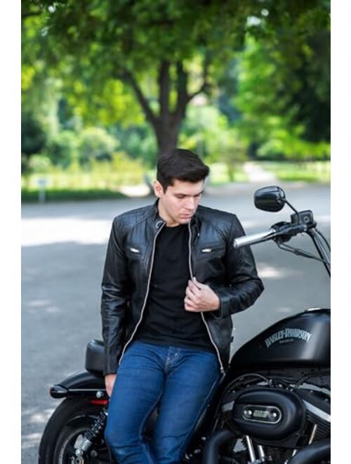 TLC Fashion Soft Leather Motorcycle Jacket Men - Black Real Leather Jacket for Men - Soft Lambskin Leather Jacket